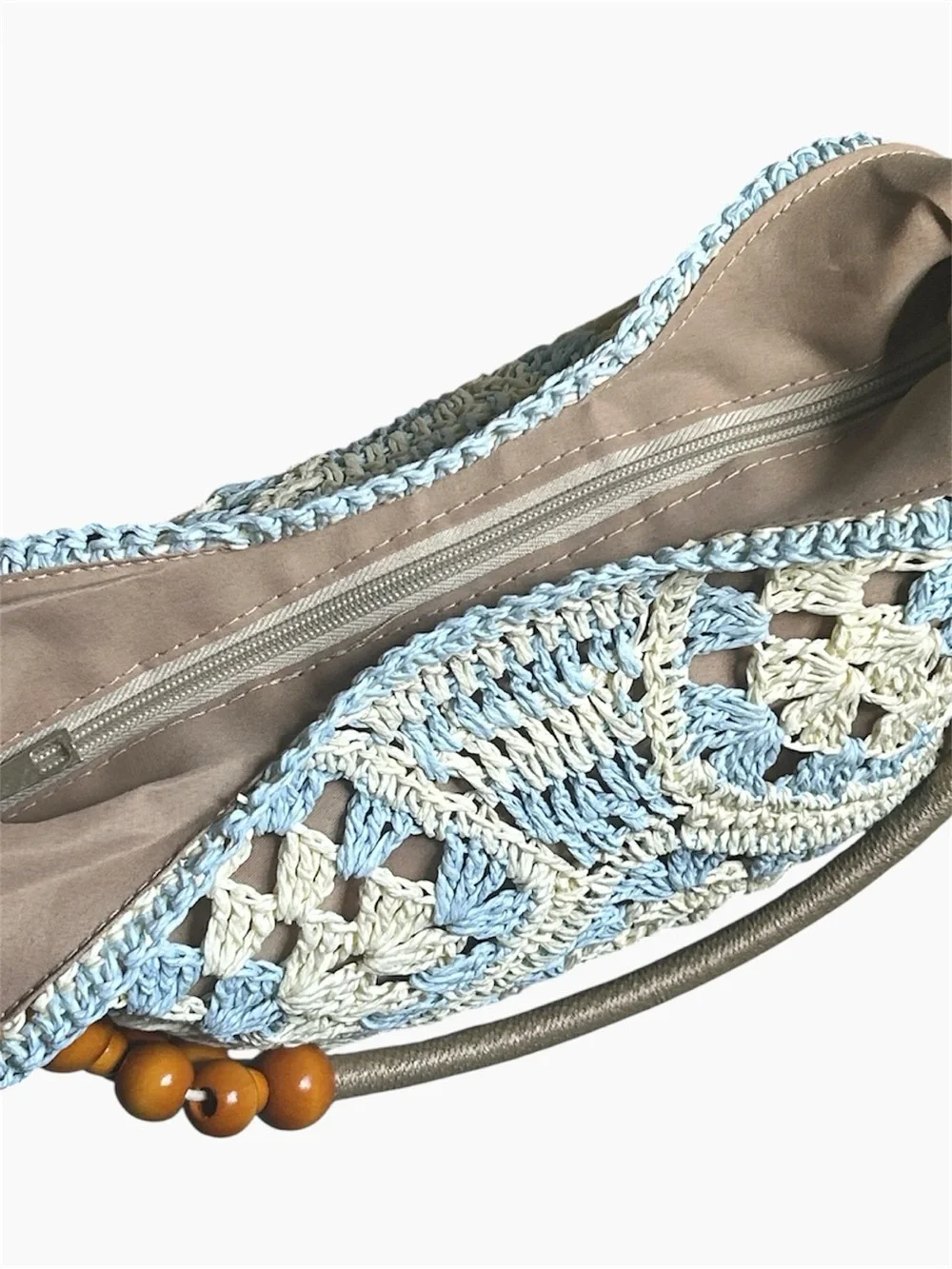 Handcrafted light blue & tan crochet bag and a coordinating light blue wallet